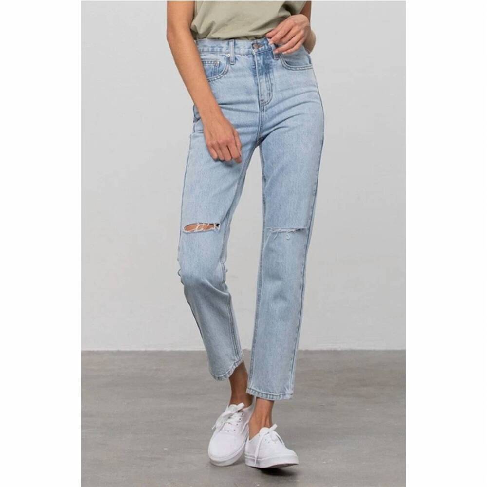 NEW INSANE GENE manda high waist ripped tapered jeans in medium wash
